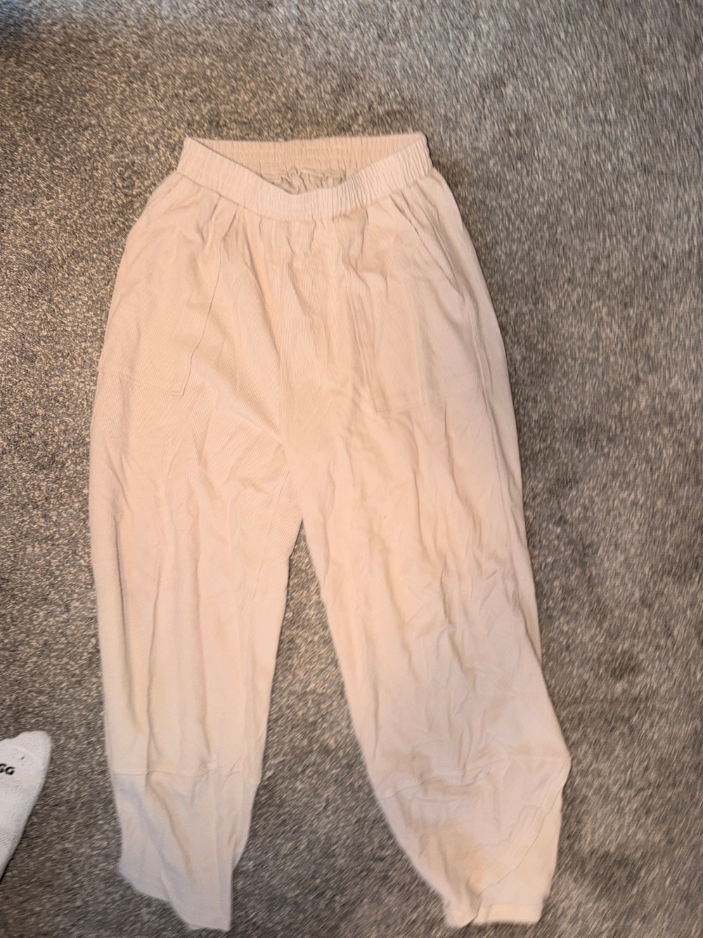 Womens Cream Elastic Waist Barrel Pants